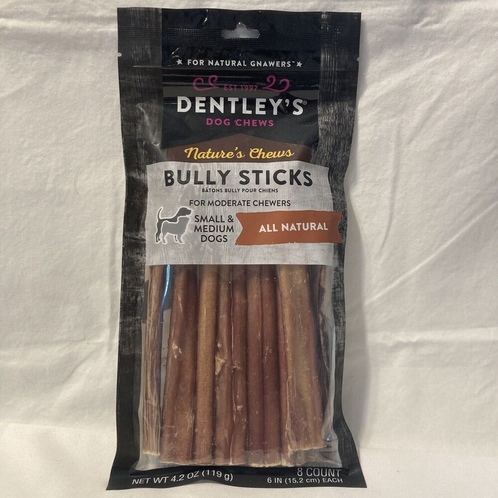 Dentley's Dog Chews Bully Sticks 6" 8 ct Small & Medium Dogs, 4.2 Oz All Natural